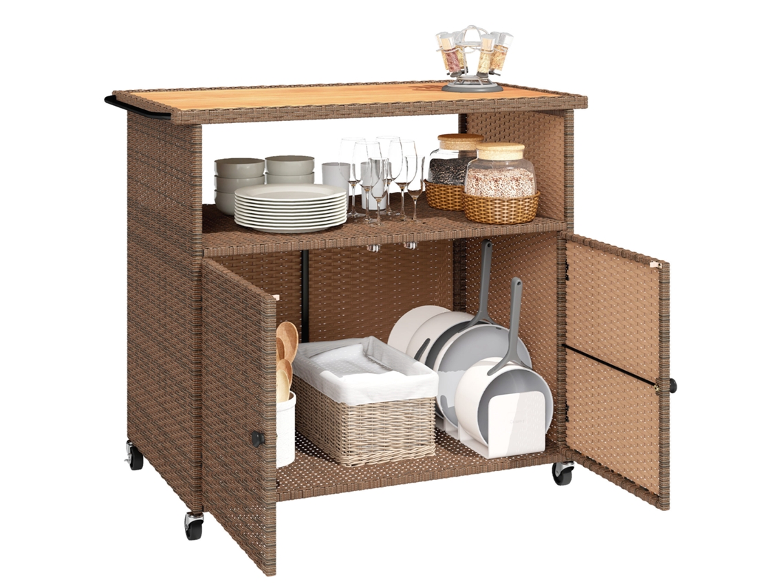Carrinho de servir rattan com tampa de eucalipto FSC, 95x54x84cm BTFORUS