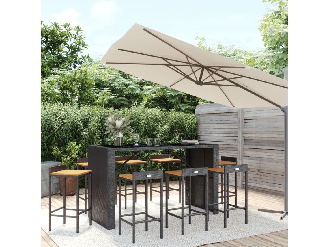 9 Pcs Conjunto De Bar P/ Jardim Vime Pe/acácia Maciça Preto Dkd Home Decor