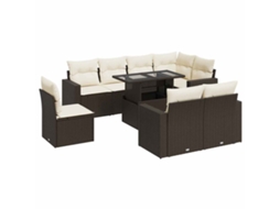Conjunto de 9 Sofás para Jardim com Almofadões Vime Pe Castanho MAISON EXCLUSIVE