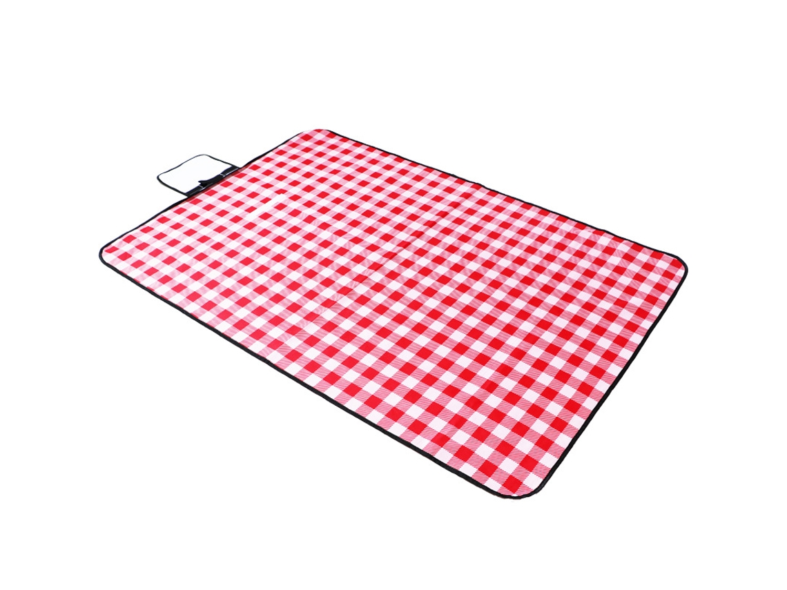 Manta De Piquenique Xadrez Vermelha E Branca De 150 X 150 Cm - Resistente À Umidade