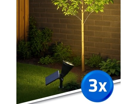 Foco Led Solar Luz Branca Quente | Conjunto De 3 Unidades | 2 Modos De Iluminação | Lâmpada E Painel Solar Ajustáveis Rextech