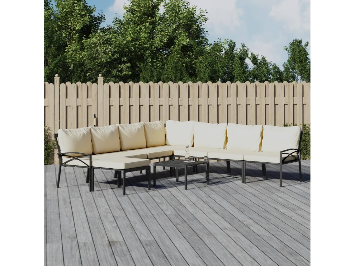 Vidaxl 9 Pcs Conjunto Lounge De Jardim Aço C/ Almofadões Areia