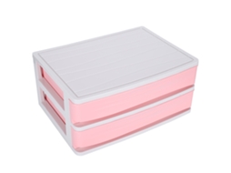 Caixa De Armazenamento Para Mesa Com Duas Camadas Rosa