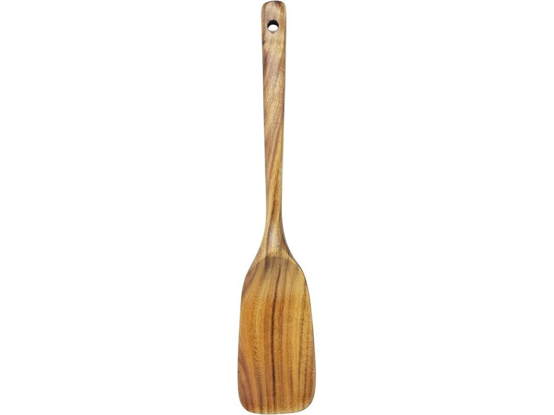 Espátula De Madeira De Teca Natural Com Cabo Longo - Feita À Mão Para Panelas Antiaderentes