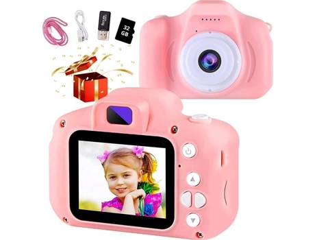 Câmera Para Criança Jkevow Jkevow 1080p Hd Câmera Fotográfica Para Criança Com Cartão Sd De 32gb Rosa Menina Bateria