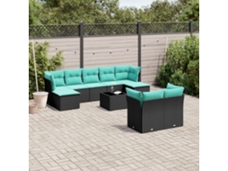 Vidaxl Conjunto De Sofá De Jardim Com 10 Peças E Almofadas Em Rattan Sintético Preto