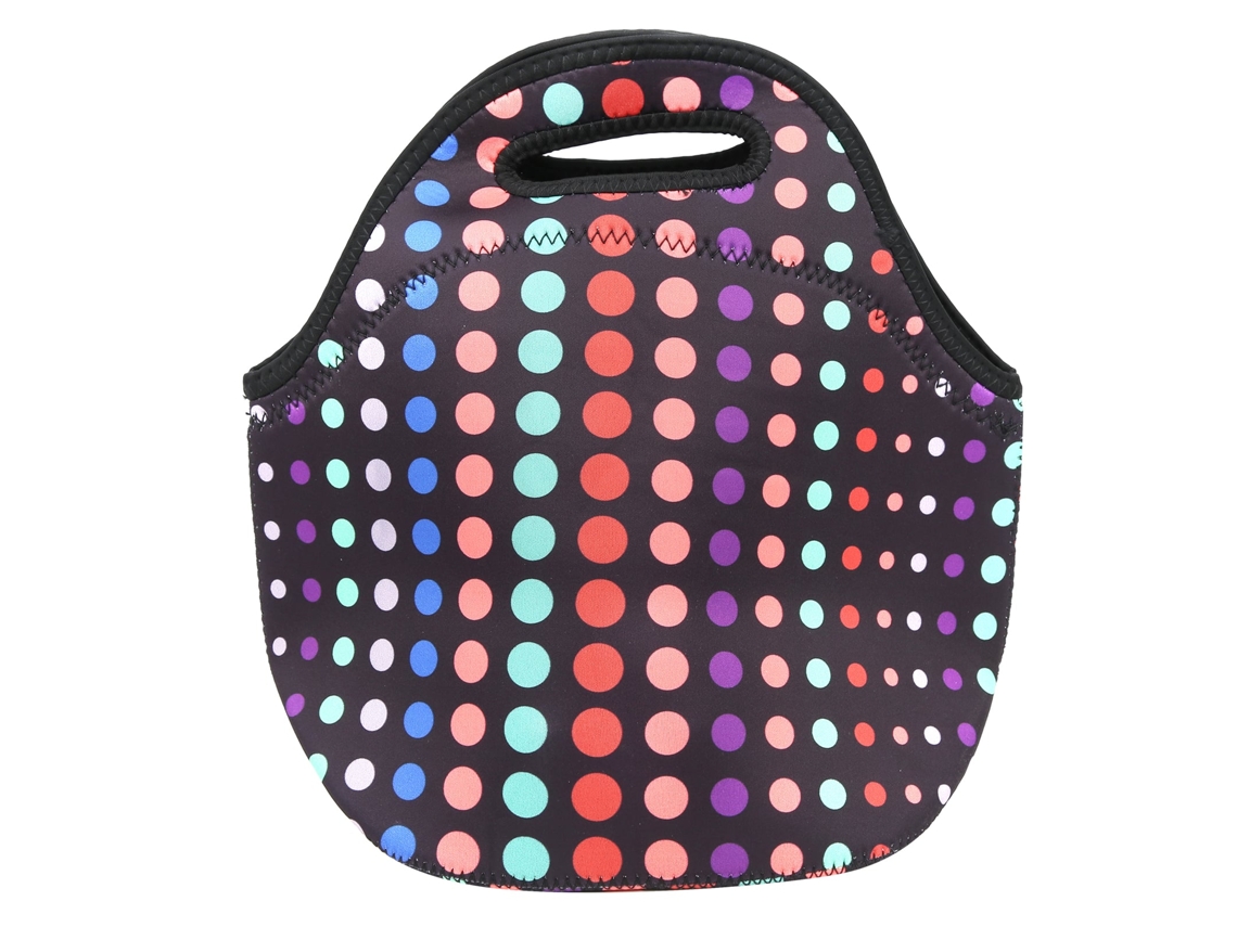 Lancheira Térmica Isolada, Impermeável, em Neoprene, Ideal para Piqueniques e Acampamentos, com Estampa de Bolinhas Coloridas BRILVIBERA