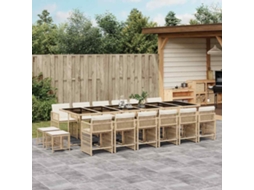 Vidaxl 17 Pcs Conjunto De Jantar P/ Jardim C/ Almofadões Vime Pe Bege