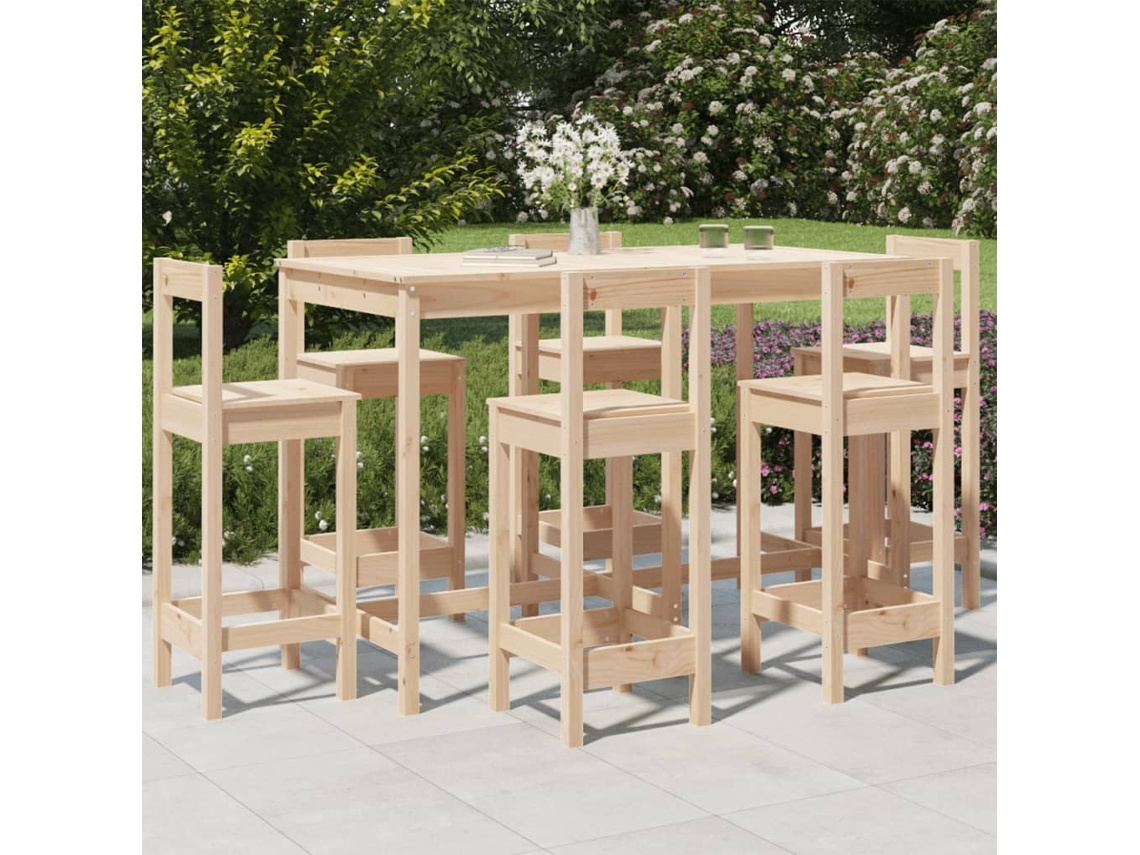 Vidaxl 7 Pcs Conjunto De Bar Para Jardim Pinho Maciço