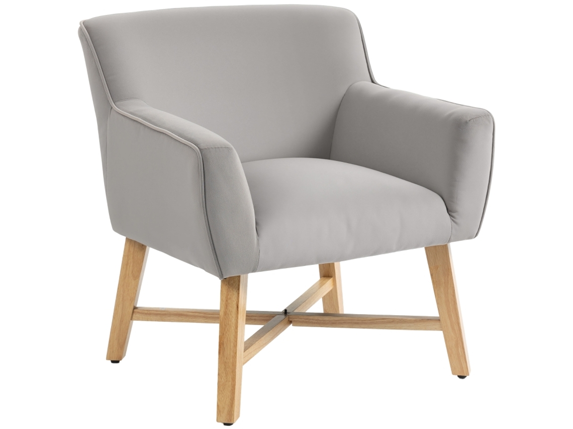 Poltrona Relax Moderna Para Sala De Estar Com Apoio Acolchoado E Pés De Madeira 67x65x74 Cm Na Cor Cinza