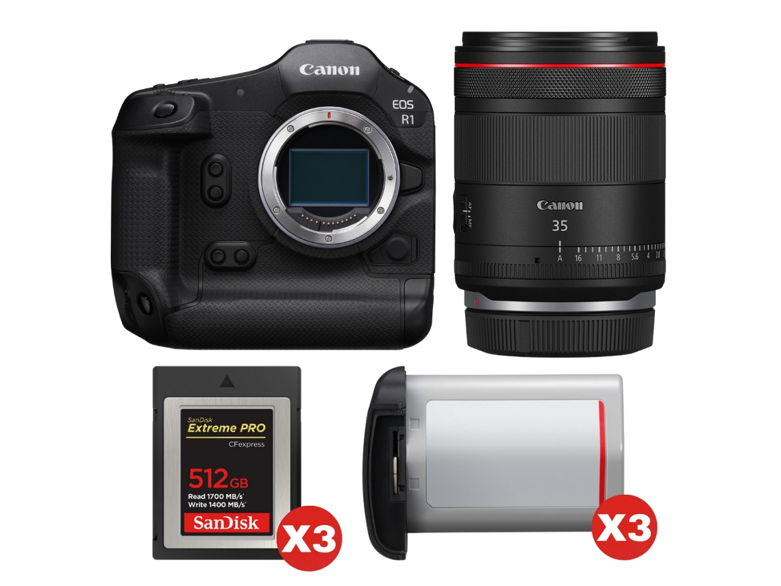Eos R1 + Rf 35mm F/1.4 L Vcm + 3 Sandisk 512gb Extreme Pro Cfexpress Type B + 3 Canon Lp e19 + Ebook “20 Dicas para Fotos Que Impressionam” CANON