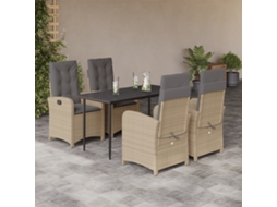 Vidaxl 5pcs Conj. Jantar Jardim C/ Almofadões Vime Pe Bege Misturado