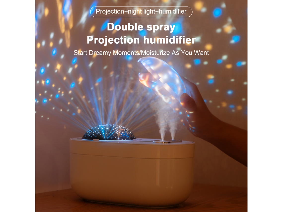 Aetheria umidificador de Mesa com Projeção Estelar Rotativa Luz Noturna Sem Fio Bateria Recarregável 1000ml
