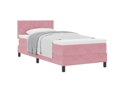 Cama De Solteiro | Camas Para Quarto | Cama Box Com Colchão Com Cabeceira Rosa 100 X 200 Cm Veludo