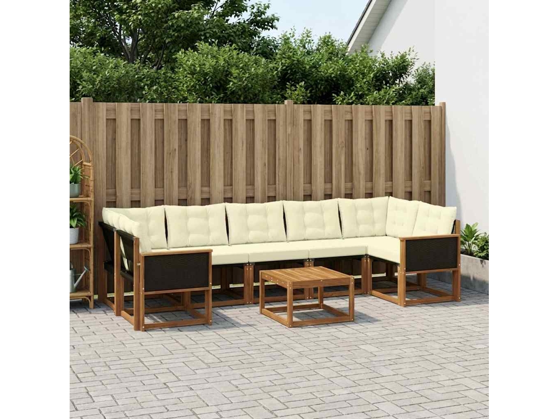 Vidaxl Conjunto De Sofás Para Exterior 8 Unid. Natural E Creme