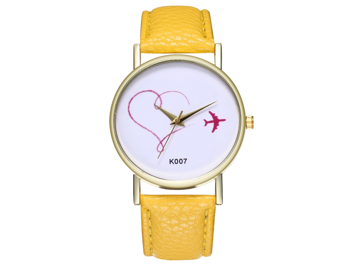 Reloj De Pulsera Analógico De Cuarzo Con Dial Redondo Para Mujer (amarillo)