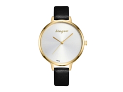 Relógio de Pulso Feminino Analógico de Quartzo com Pulseira Pu Simples Clássico Preto