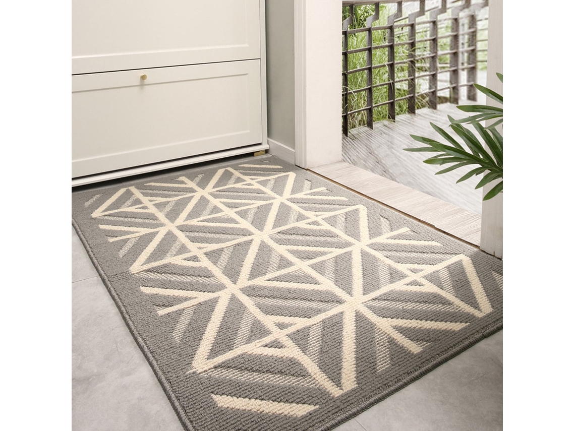Tapetinho de Entrada ZYBLSSBB Não Deslizante, Padrão Geométrico, Cinza 60x90cm
