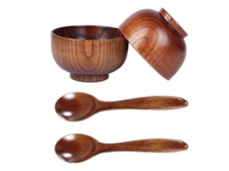 Conjunto De Colheres De Madeira E Tigelas Artesanais, Utensílios De Mesa Para Sopa E Arroz