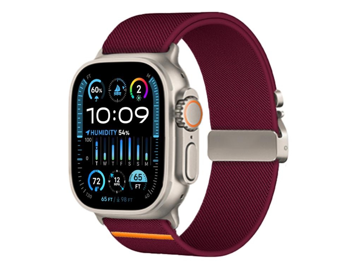 Bracelete Para Apple Watch 46/49/45/44mm - Nylon Elástico Com Fecho De Paraquedas Ajustável Vinho Tinto