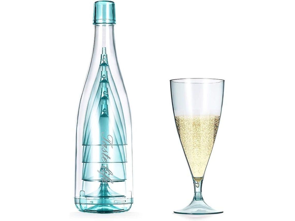 Copo de vinho plástico reutilizável 200ml, 5 peças, com garrafa de armazenamento para piquenique | S/MARCA