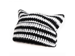 Gorro Feminino De Crochê Com Orelhas De Gato E Raposa, Listras E Algodão Macio Para Um Visual Divertido. Nostalgia88