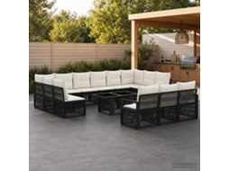 Vidaxl Conjunto De Sofá De Jardim 14 Unid. Preto E Branco Creme