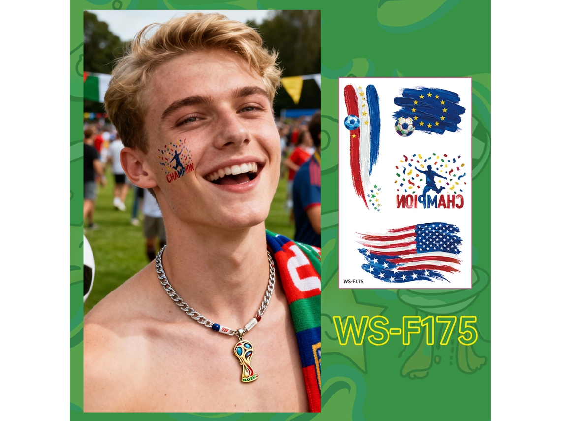 Tatuagens Temporárias de Futebol, Conjunto de 10 Peças, Impermeáveis, Ideais para Torcedores e Eventos Esportivos, Ergonômico, Uso Diário STELASPLEN