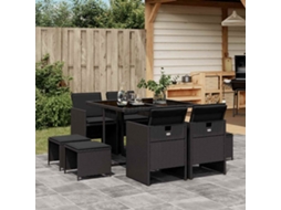 Vidaxl 9 Pcs Conjunto De Jantar P/ Jardim C/ Almofadões Vime Pe Preto