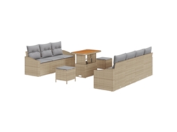Conjunto 10 Conjunto De Sofá De Jardim Vidaxl Bege Vime Pe (233 X 62 X 85 Cm)