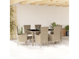Vidaxl 7 Pcs Conjunto De Jantar P/ Jardim Com Almofadões Vime Pe Bege
