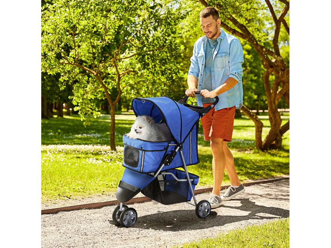 Carrinho Dobrável Veículo C/rodas Giratórias Cesto e Supte P/ Copos 75x45x97cm Azul