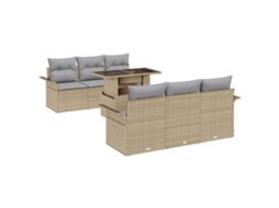 Conjunto 7 Sofá De Jardim Vidaxl Bege Vime Pe (196 X 179 X 85 Cm)
