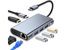 Hub Usb-c 7 Em 1 Com Hdmi 4k Vga Usb 3.0 Pd 100w Ethernet Rj45 Para Macbook