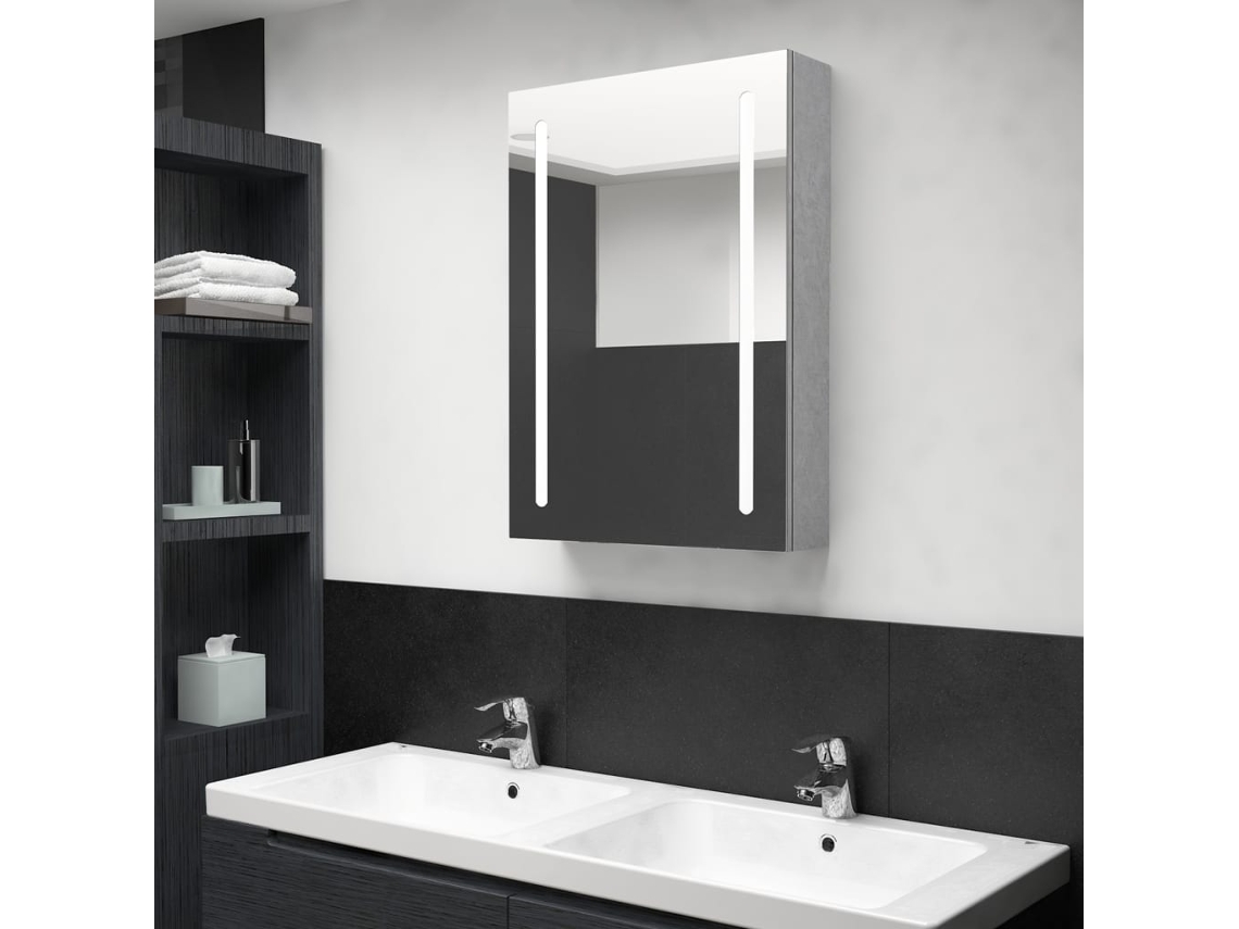 Vidaxl Armário Espelhado Casa De Banho Led 50x13x70cm Cinzento Cimento