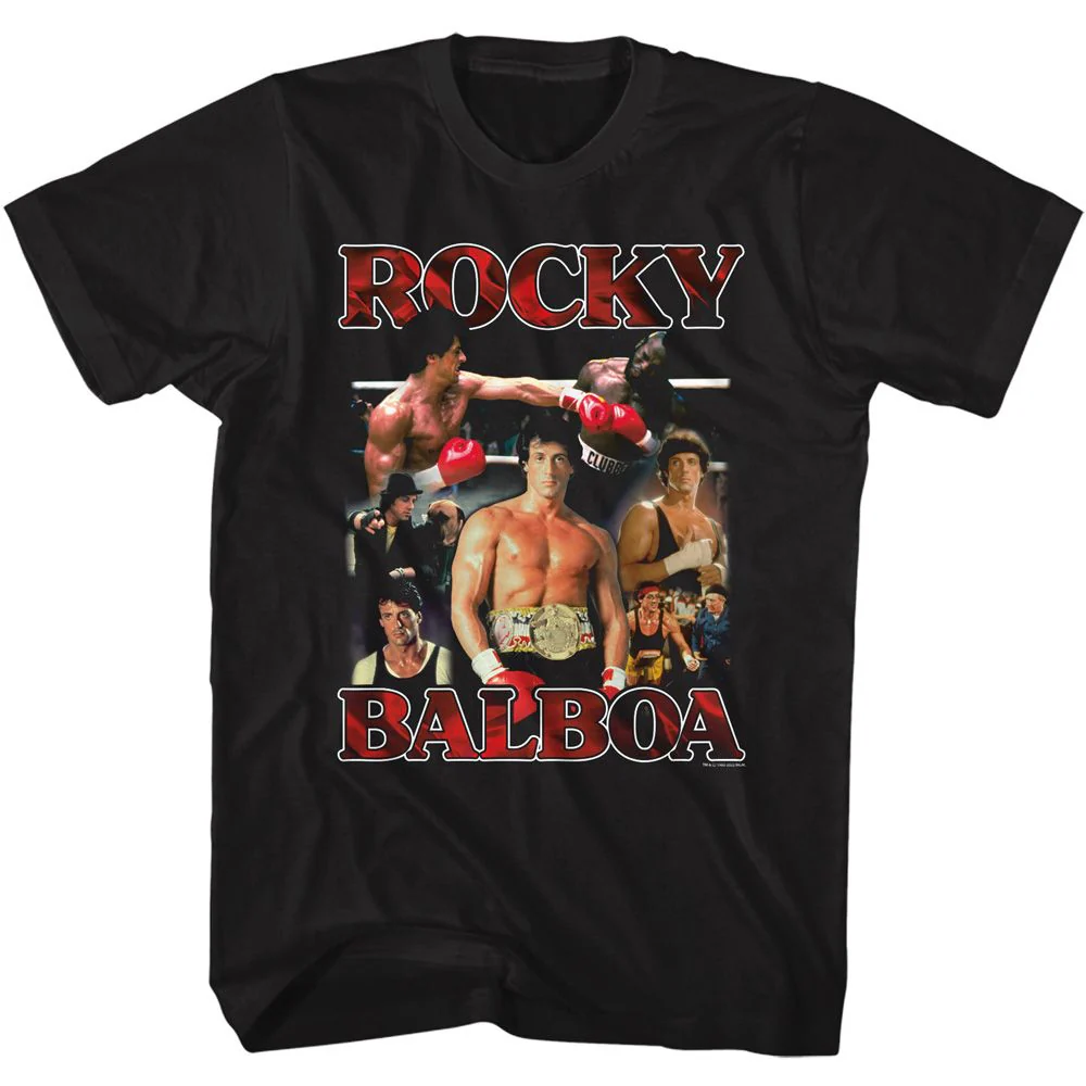Unisex Adult T-shirt Rockinstone Rocky Movie Collage Black Sizexxxl