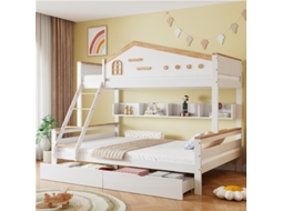 Beliche Infantil 90x200/140x200 Janela Gavetas Prateleiras Escada Branco