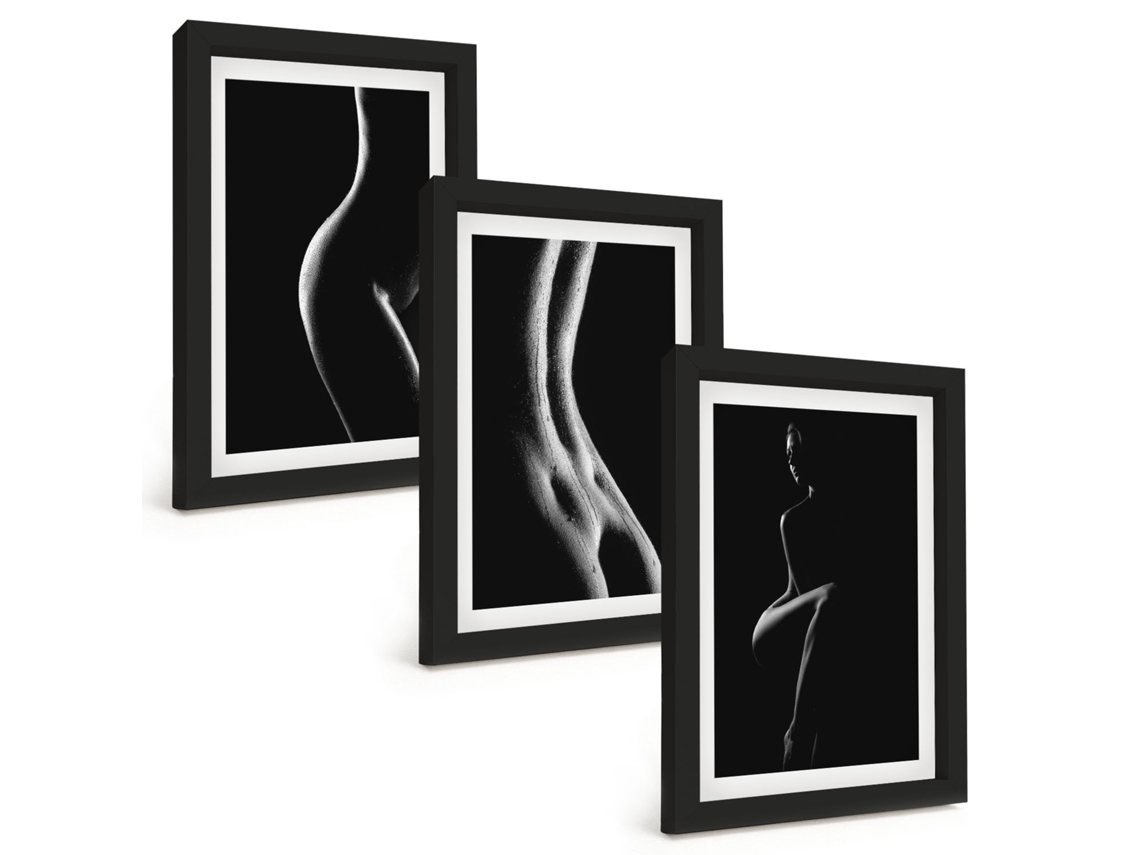 Composição De Quadros Silhuetas Femininas Em Preto E Branco Espelharte (3 Peças 20x30 Cm)