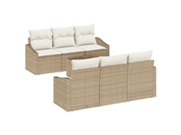 Conjunto 7 Assentos De Jardim Vidaxl Bege Vime Pe (55 X 55 X 37 Cm)