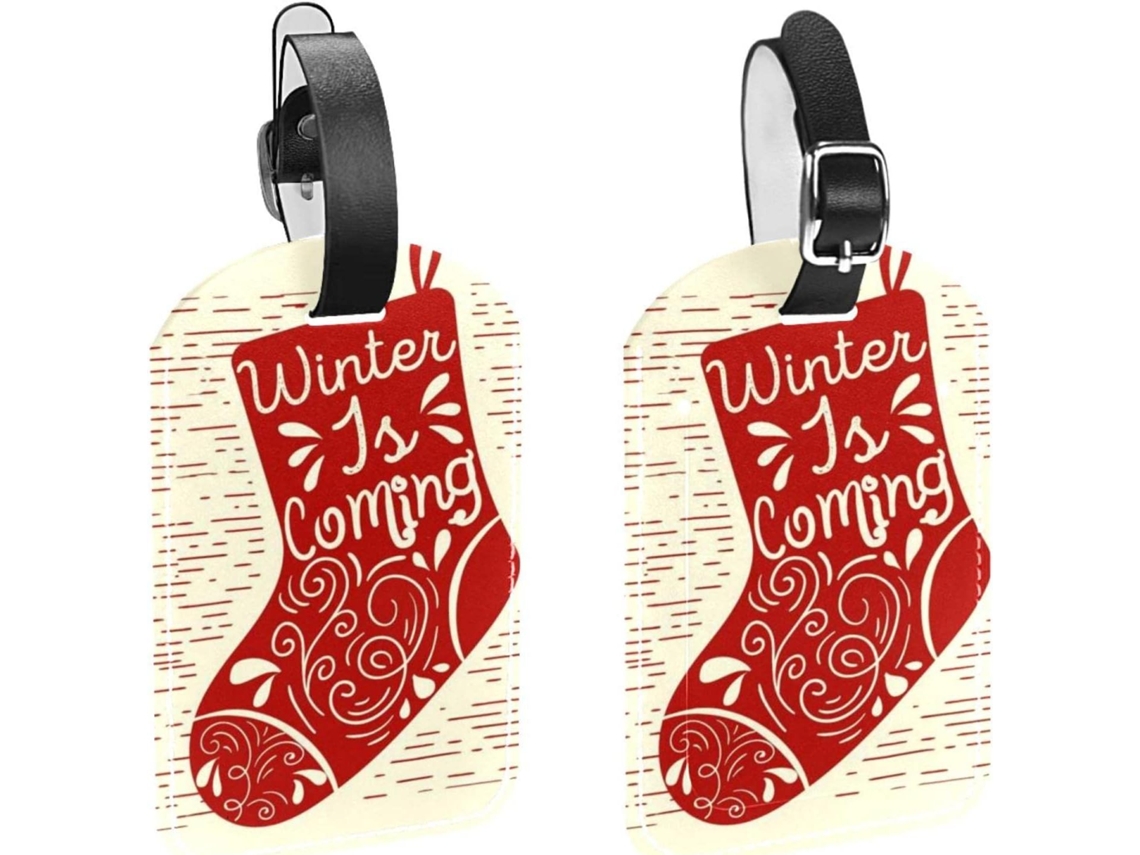 Conjunto De 2 Etiquetas Bagagem Em Couro Pu Com Meias Natal
