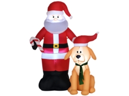 Papai Noel Inflável com Cão, 9 Luzes Led, Ip44, 117x80x157cm, Multicolor