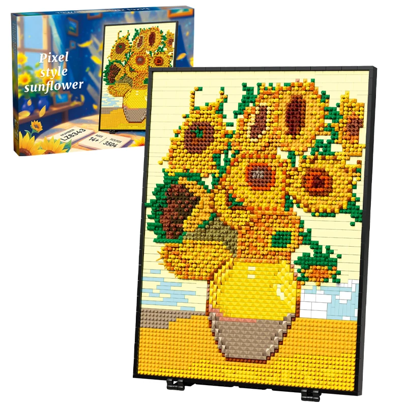 Conjunto De Blocos De Construção Em Miniatura Moc De Girassol Em Pixel Art