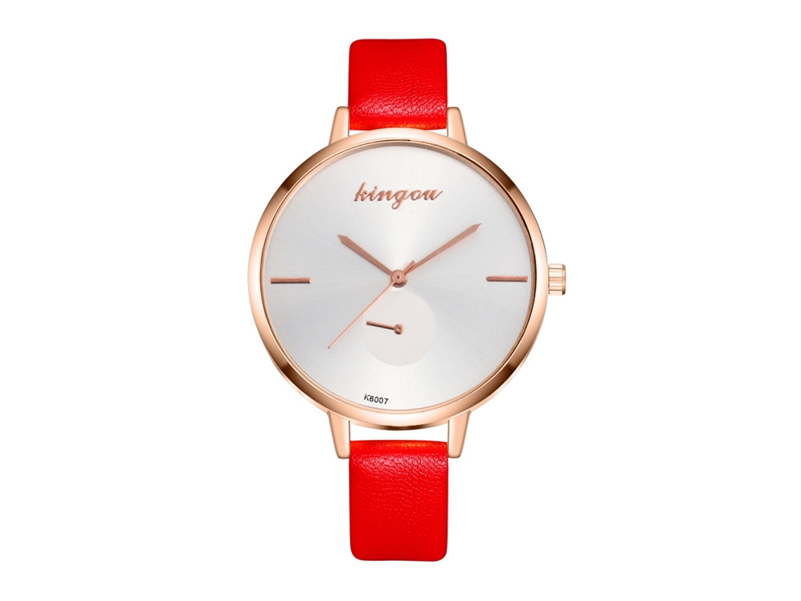 Relógio de Pulso Feminino Zhoulianfa de Quartzo com Pulseira de Couro Pu Vermelho