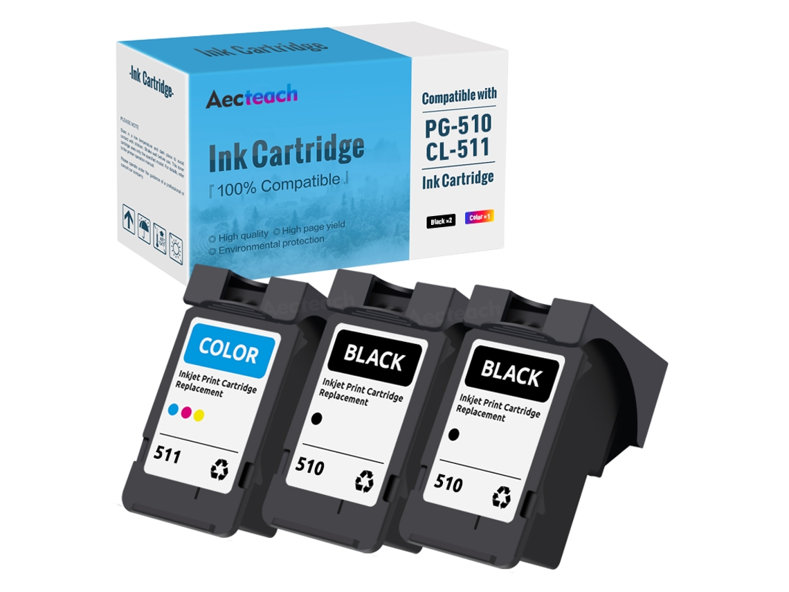 2black-aecteach-cartucho De Tinta Para Impressora, Pg-510, Cl-511, Canon Pixma Ip2700, Mp240, Mp250, Mp270, Mp280, Mp480, Mp490, Mp492