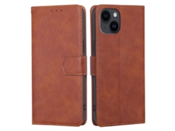 Capa Em Couro Pu Bloqueio Rfid, Anti-riscos, À Prova De Choque Com Suporte Para Apple Iphone 15 - Castanho