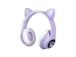 Fone De Ouvido Bluetooth, Fone De Ouvido Infantil Com Orelhas De Gato, Dobrável, Com Luz Led, Roxo Brilvibera