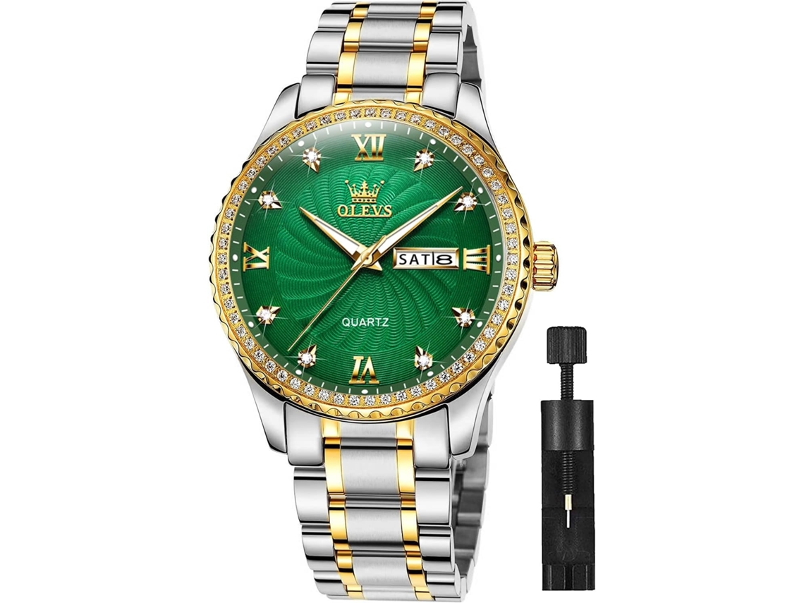 Lurelia Relógio Masculino, Data/calendário, Luminoso, Aço Inoxidável, Vidro Mineral, Resistente À Água 30m, Verde