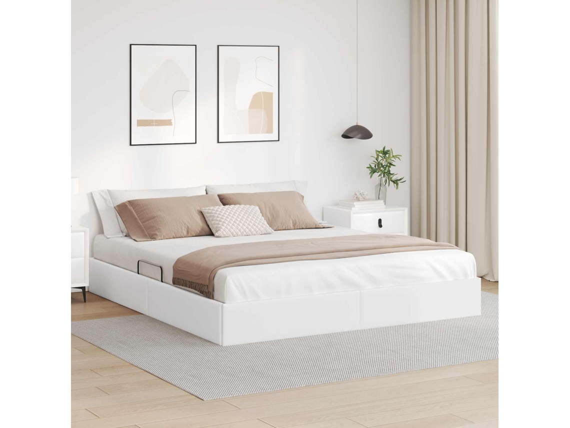 Vidaxl Estrutura De Cama Ottoman Branco Puro 160 X 200 Cm