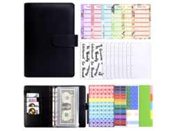 A6 Pu Leather Cash Envelope Budget Binder With Zipper Black, Includes 12-cash Budget Cards, 8-bill Pockets, 2-english