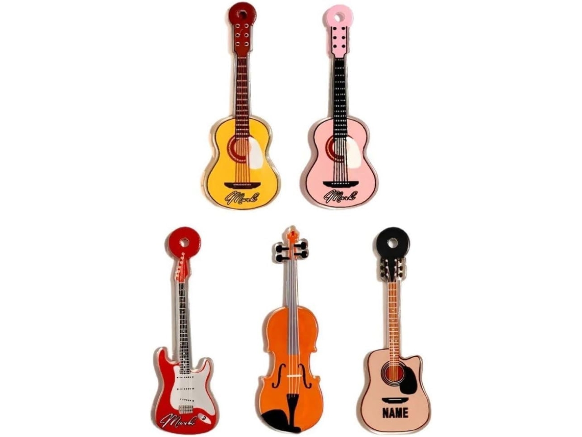 Conjunto De 5 Ímãs Geladeira Em Formato Guitarra Para Mini Instrumentos Musicais, Ímãs De Madeira Para Refletores